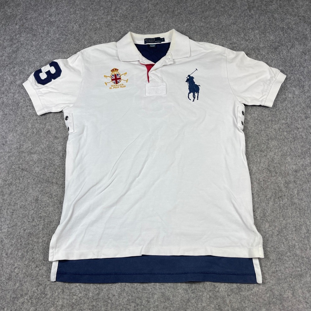 Polo Ralph Lauren Polo Shirt Mens M White Big Pony Mercer RL Team Number 3